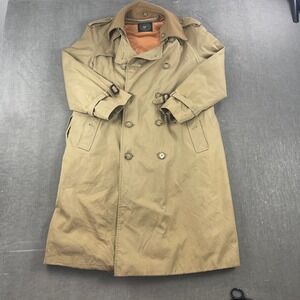 Vintage Saddles Men Large Tan Double Breasted Trench Coat‎ Belted Wool Collar